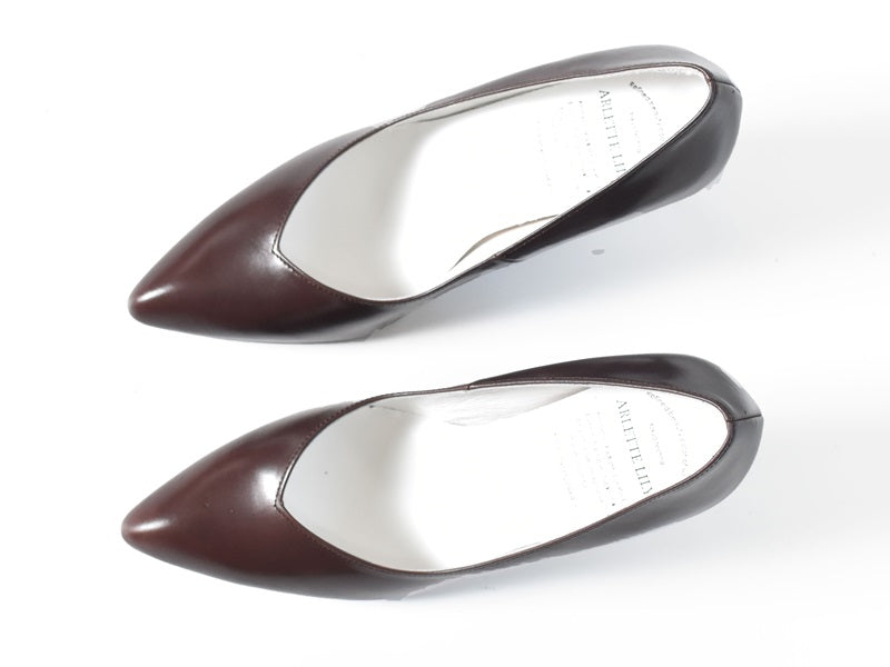 001  ポインテッドVカットプレーンパンプス　AL1801P Darkbrown　　木型No.X1395