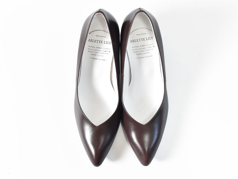 001  ポインテッドVカットプレーンパンプス　AL1801P Darkbrown　　木型No.X1395