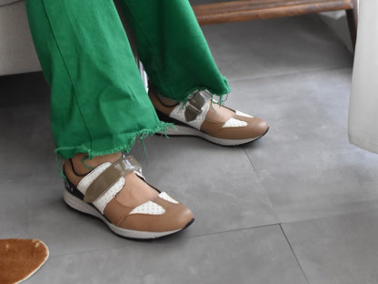 0001　Wingtip One Strap Velcro Sneakers　AL2525SN  Browncmbi　木型 . F1888