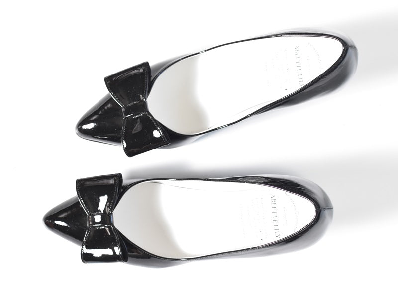 017  レザーリボンエナメルパンプス　AL2419P   Blackenamel　　木型No.HARVEST