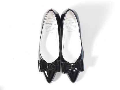 017  レザーリボンエナメルパンプス　AL2419P   Blackenamel　　木型No.HARVEST