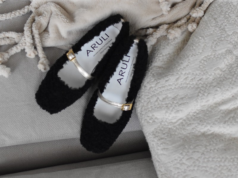 0001　スクエアモケモケメリージェーンシューズ　AL2521K  Blackmokemoke　木型 . OGA