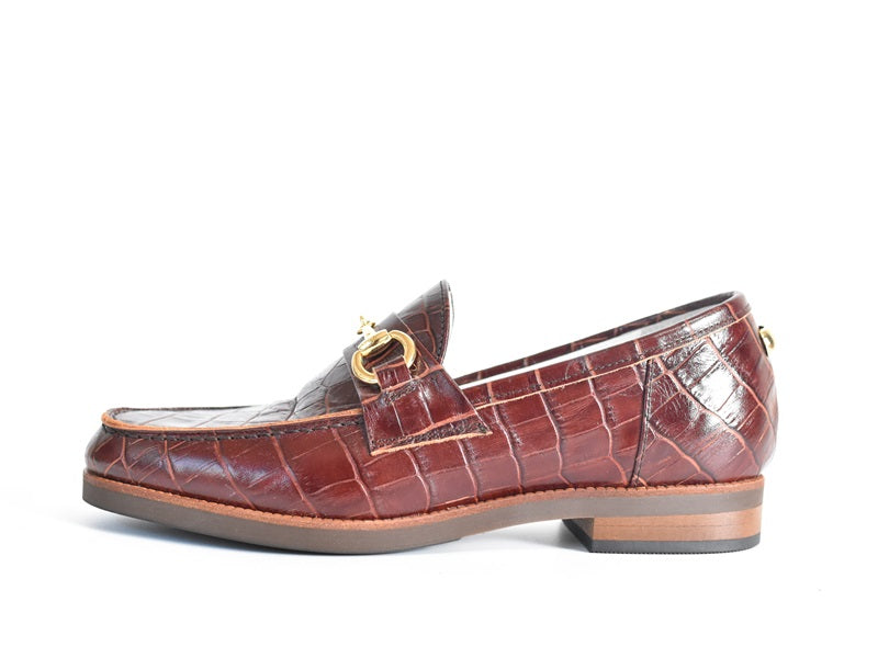 008  ラウンドトウビットローファー (クロコダイル型押しレザー)　AL2103K Darkbrowncroco　　木型No.C1813