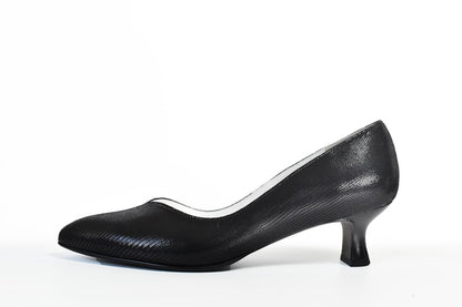 016  ポインテッドVカットパンプス　AL2418P   Blacklizard　　木型No.HARVEST