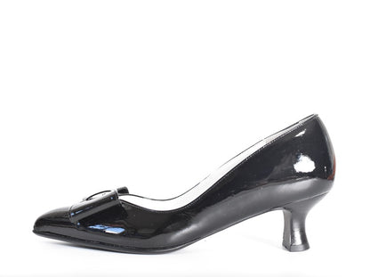 017  レザーリボンエナメルパンプス　AL2419P   Blackenamel　　木型No.HARVEST