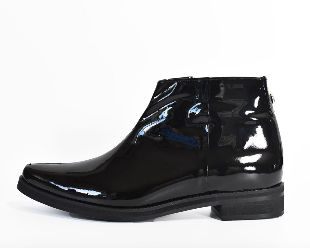 021  ポインテッドワンポイントスタッズショートブーツ　AL2477SB　Blackenamel　　木型No.G1729