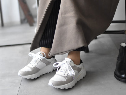 0001　Roundtoe Lace Up High tech LeatherSneakers　AL2500SN  Whitecombi　木型 . C1699