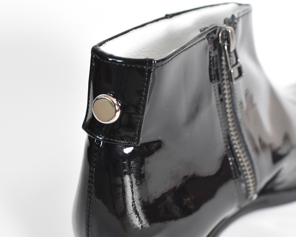 021  ポインテッドワンポイントスタッズショートブーツ　AL2477SB　Blackenamel　　木型No.G1729