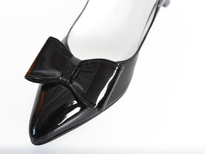 017  レザーリボンエナメルパンプス　AL2419P   Blackenamel　　木型No.HARVEST