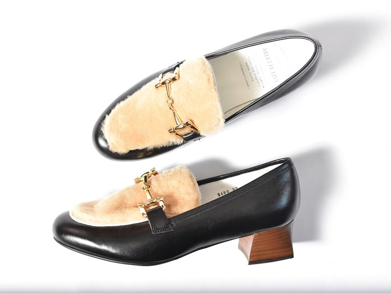 018  クラシックモカシンビットパンプス　AL2420P  Black/Mouton　　木型No.H2546