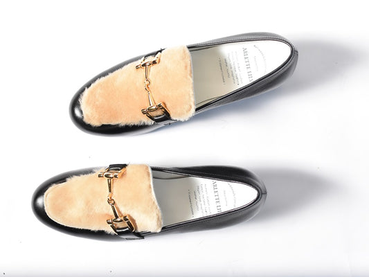 018  クラシックモカシンビットパンプス　AL2420P  Black/Mouton　　木型No.H2546