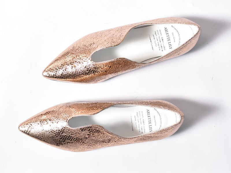 007  セミハートカッティングポインテッドフラットシューズ　AL2301K Goldpaison　　木型No.A296