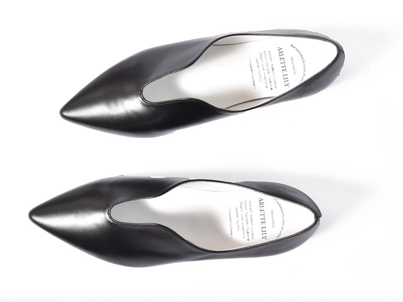 007  セミハートカッティングポインテッドフラットシューズ　AL2301K Black　　木型No.A296