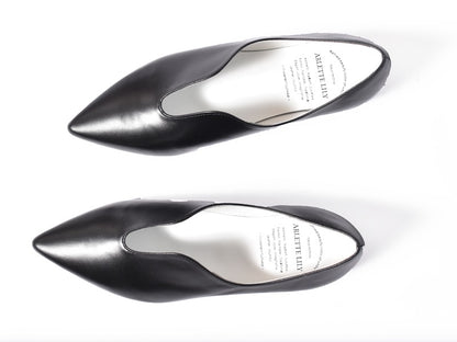 007  セミハートカッティングポインテッドフラットシューズ　AL2301K Black　　木型No.A296