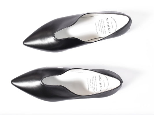 007  セミハートカッティングポインテッドフラットシューズ　AL2301K Black　　木型No.A296