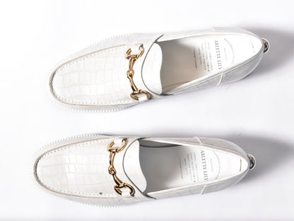 008  ラウンドトウビットローファー (クロコダイル型押しレザー)　AL2103K  Whitecroco　　木型No.C1813