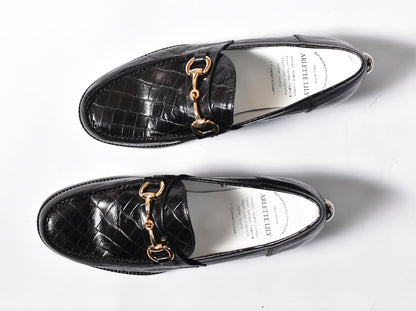 008  ラウンドトウビットローファー (クロコダイル型押しレザー)　AL2103K  Blackcroco　　木型No.C1813