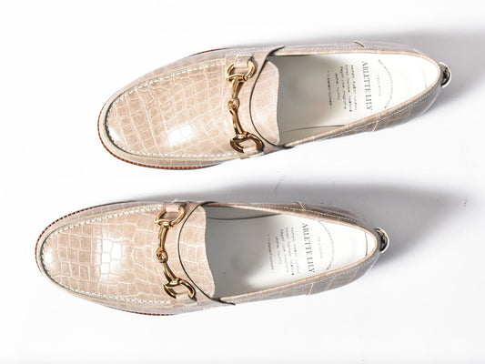 008  ラウンドトウビットローファー (クロコダイル型押しレザー)　AL2103K  Beigecroco　　木型No.C1813