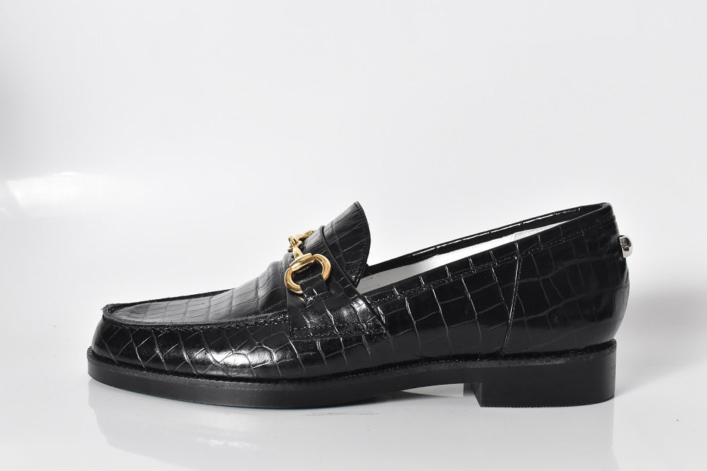 008  ラウンドトウビットローファー (クロコダイル型押しレザー)　AL2103K  Blackcroco　　木型No.C1813