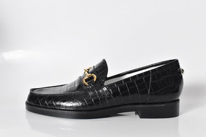 008  ラウンドトウビットローファー (クロコダイル型押しレザー)　AL2103K  Blackcroco　　木型No.C1813