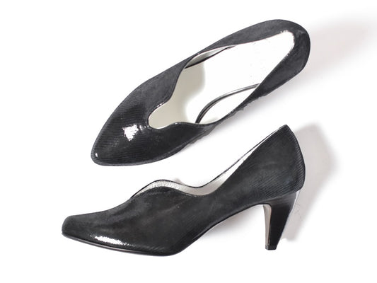 003 ポインテッドセミハートパンプス　AL2318P Blacklizard　　木型No.W2654