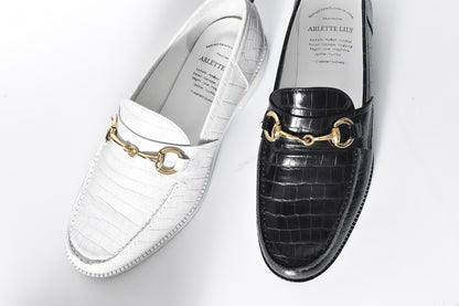 008  ラウンドトウビットローファー (クロコダイル型押しレザー)　AL2103K  Whitecroco　　木型No.C1813