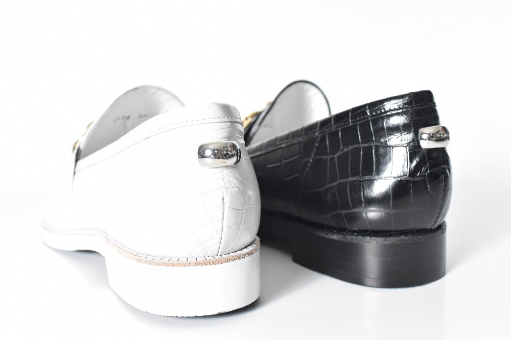 008  ラウンドトウビットローファー (クロコダイル型押しレザー)　AL2103K  Whitecroco　　木型No.C1813