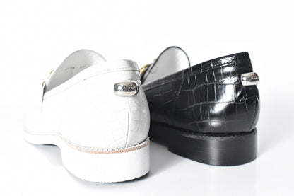 008  ラウンドトウビットローファー (クロコダイル型押しレザー)　AL2103K  Whitecroco　　木型No.C1813