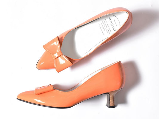 017  レザーリボンエナメルパンプス　AL2419P   Orangeenamel　　木型No.HARVEST