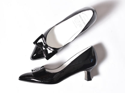 017  レザーリボンエナメルパンプス　AL2419P   Blackenamel　　木型No.HARVEST