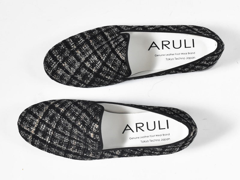 0001　イタリアンチェックツイードオペラシューズ　AL2520K  Graycheck　木型 . C1813