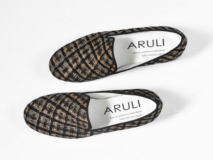 0001　イタリアンチェックツイードオペラシューズ　AL2520K  Camelcheck　木型 . C1813