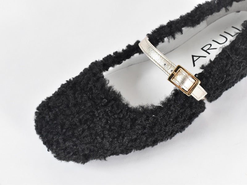 0001　スクエアモケモケメリージェーンシューズ　AL2521K  Blackmokemoke　木型 . OGA