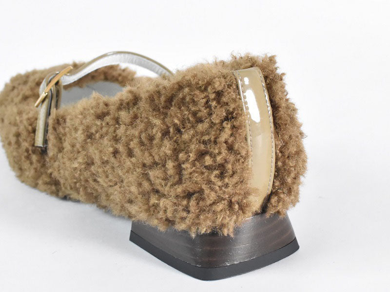 0001　スクエアモケモケメリージェーンシューズ　AL2521K  Khakimokemoke　木型 . OGA