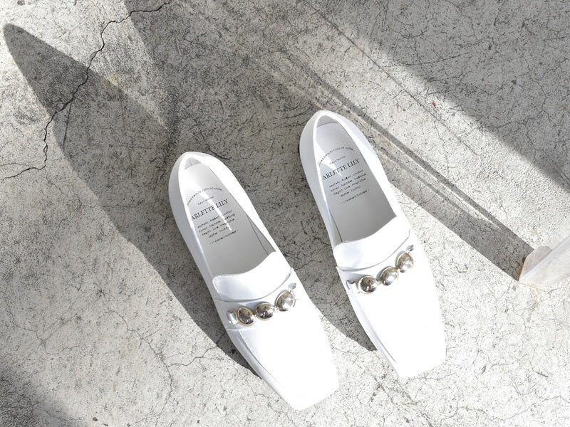 スクエアトウ三連メタルビットモカシンレインシューズ　AL2504K  White　木型No. OGA (コピー)