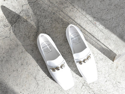 スクエアトウ三連メタルビットモカシンレインシューズ　AL2504K  White　木型No. OGA (コピー)