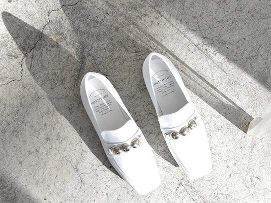 スクエアトウ三連メタルビットモカシンレインシューズ　AL2504K  White　木型No. OGA (コピー)