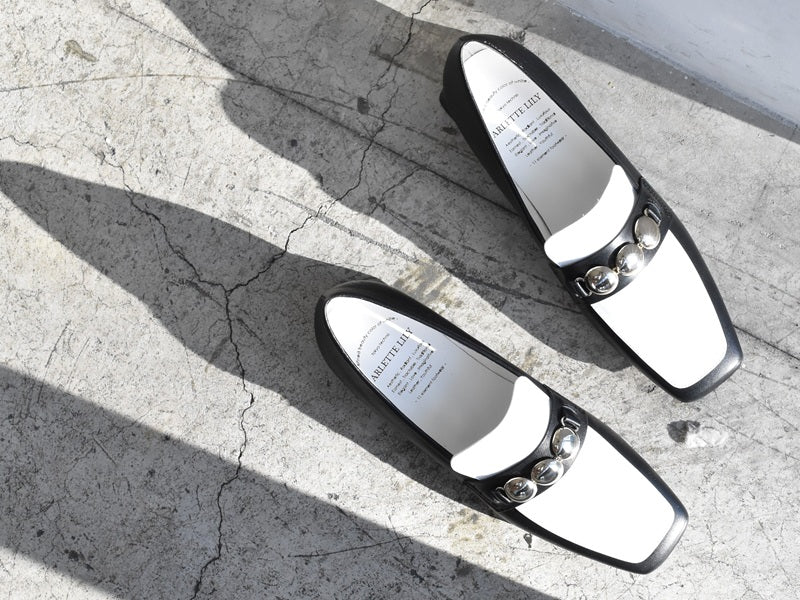 スクエアトウ三連メタルビットモカシンレインシューズ　AL2504K  Black/White　木型No.OGA