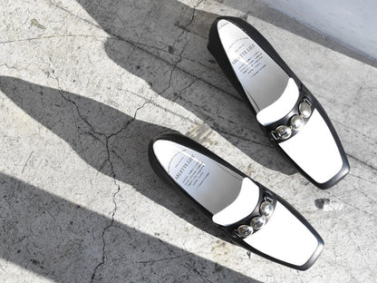 スクエアトウ三連メタルビットモカシンレインシューズ　AL2504K  Black/White　木型No.OGA