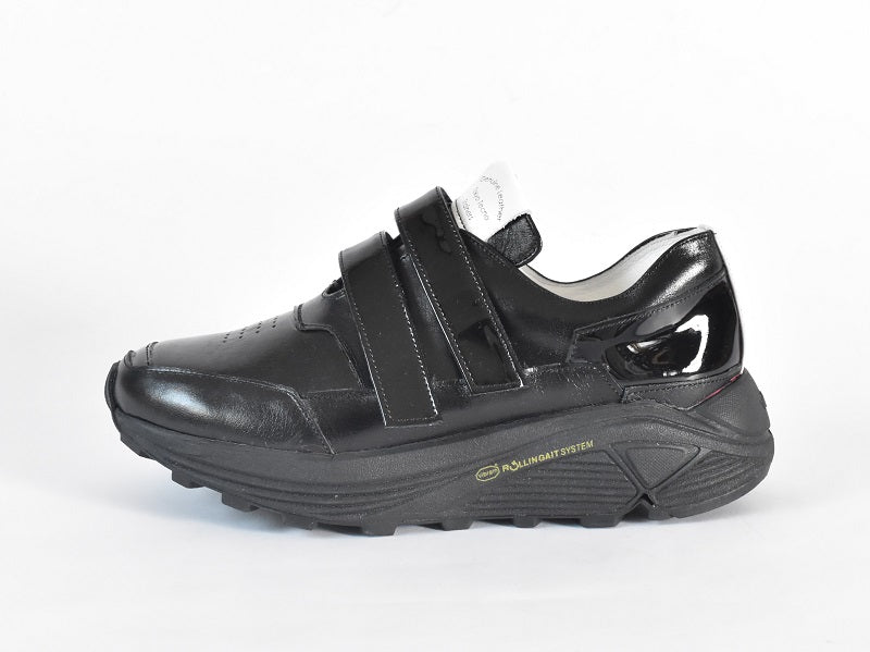 0001　Round Toe Double Velcro High tech Leather Sneakers　AL2551SN  Black　木型 . C1699