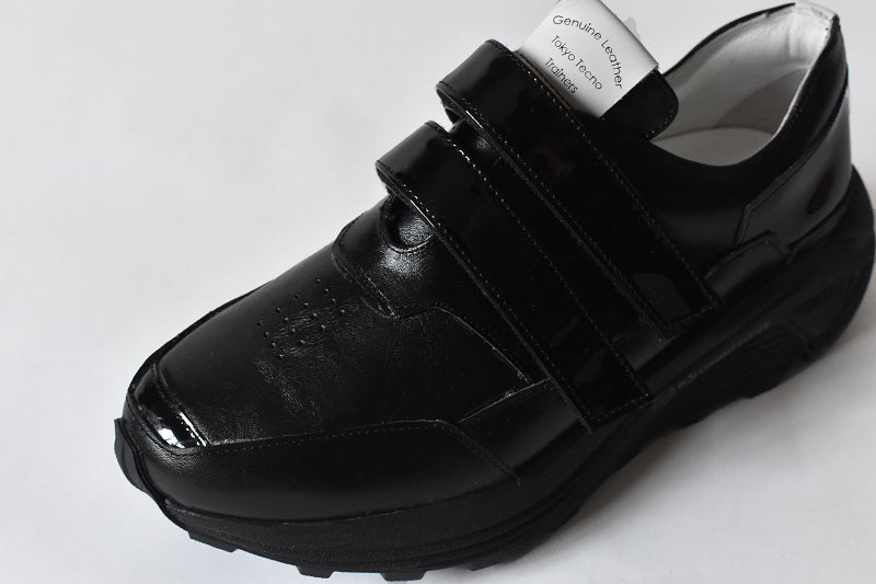 0001　Round Toe Double Velcro High tech Leather Sneakers　AL2551SN  Black　木型 . C1699