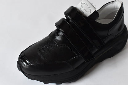 0001　Round Toe Double Velcro High tech Leather Sneakers　AL2551SN  Black　木型 . C1699