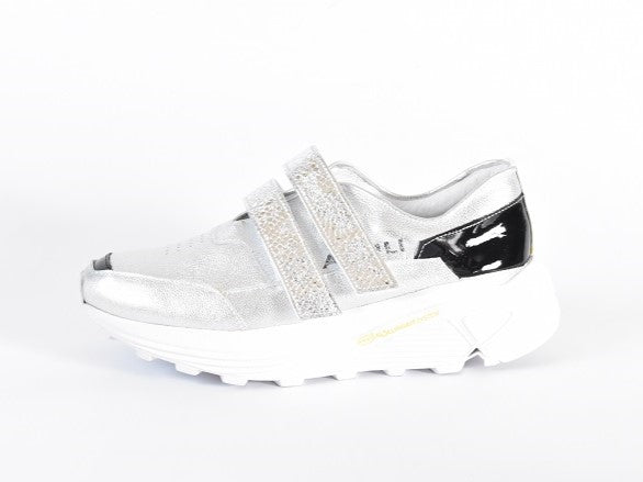 0001　Round Toe Double Velcro High tech Leather Sneakers　AL2551SN  Silvercombi　木型 . C1699