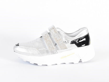 0001　Round Toe Double Velcro High tech Leather Sneakers　AL2551SN  Silvercombi　木型 . C1699