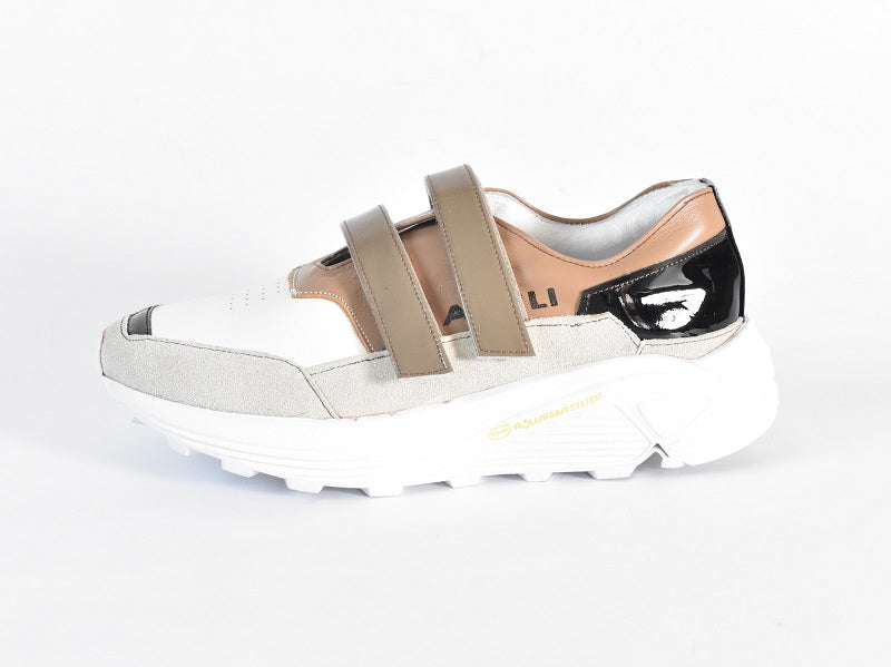 0001　Round Toe Double Velcro High tech Leather Sneakers　AL2551SN  Browncombi　木型 . C1699