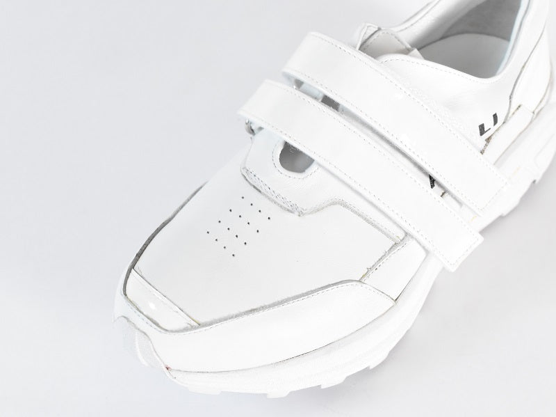 0001　Round Toe Double Velcro High tech Leather Sneakers　AL2551SN  White/White　木型 . C1699