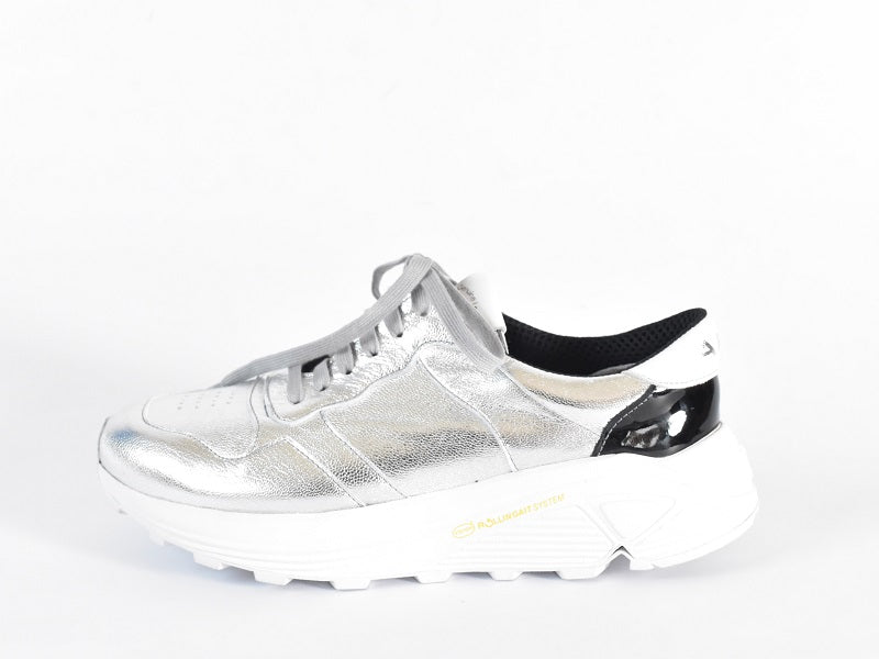 0001　Roundtoe Lace Up Highttech LeatherSneakers　AL2500SN  Silvercombi　木型 . C1699