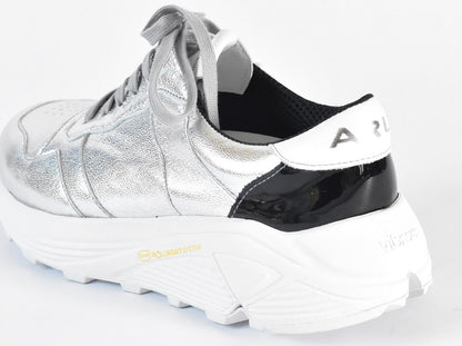 0001　Roundtoe Lace Up Highttech LeatherSneakers　AL2500SN  Silvercombi　木型 . C1699