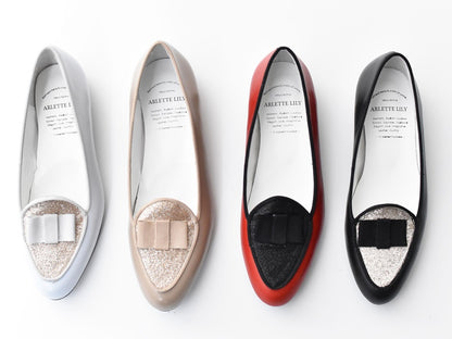 024  グリッターモカシンフラットドロシーシューズ　AL2403K　Blackcombi　　木型No.F1920