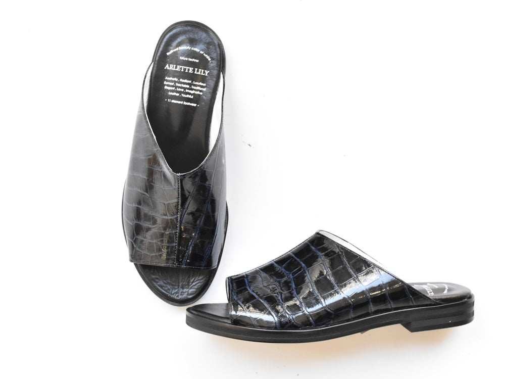 0002 プレーンフラットミュール　AL2654M  Navycrocodile 木型.S1642H